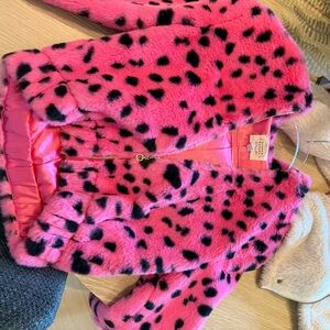 Hannah Banana Pink and Black Faux Fur Jacket